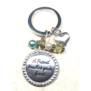 A Friend Touches Your Heart Silver Tone Beaded Keychain